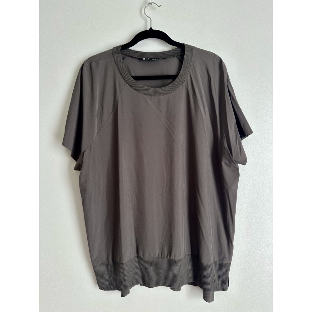 Athleta Womens XL Brown Top Lightweight Pullover Short Sleeve Thin Solid